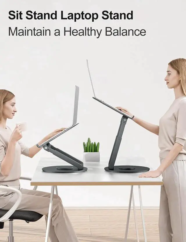 Alt view image 3 of 7 - Telescopic Laptop Stand for Desk with 360° Swivel Base Sit to Stand Height Adjustable Portable Riser Holder for Good Posture Compatible with MacBook Pro All Laptops 10-17-Gray