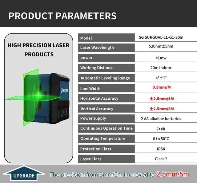 Alt view image 7 of 7 - wusu Green light level meter - 2-line high-precision plastic-covered vertical laser level meter