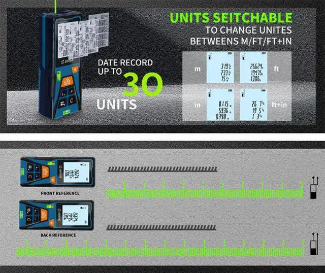 Alt view image 7 of 7 - wusu High-intensity green light laser rangefinder, handheld electronic ruler, measuring room length of 120 meters