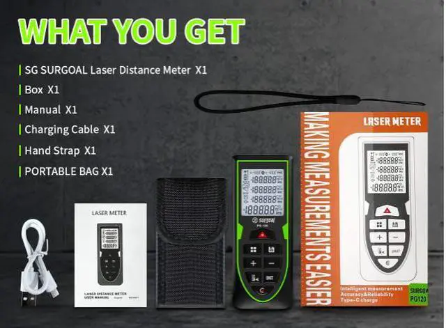 Alt view image 7 of 7 - wusu Green laser rangefinder - 120m, rechargeable, handheld distance measuring laser measuring instrument for rooms, electronic ruler
