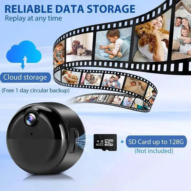 Alt view image 6 of 6 - Mini Hidden Camera, 1080P Small Nanny Cam for Home Security, 90 Days Battery Life, Auto Night Vision, Magnetic Installation, PIR Motion Detection with Alerts,Cloud Storage & Local SD Card Replay