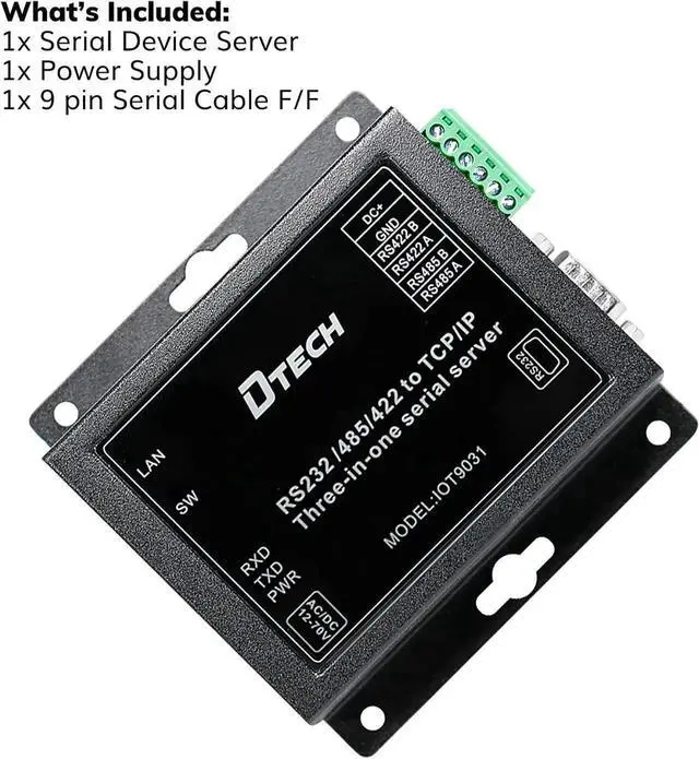 Alt view image 3 of 6 - wusu DTECH Serial to Ethernet Converter Adapter RS232 RS422 RS485 to TCP IP Device Server Supports DHCP DNS Modbus RTU/TCP 10/100M Power Over Ethernet POE