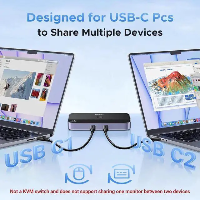 Alt view image 7 of 7 - UGREEN USBC Switch 2 Computers Share 4 USB 3.2 Ports, 10Gbps Switcher Selector for PC Laptop Keyboard Mouse, Sharing Switch Adapter with 2 USB-C to C Data Cables and Remote