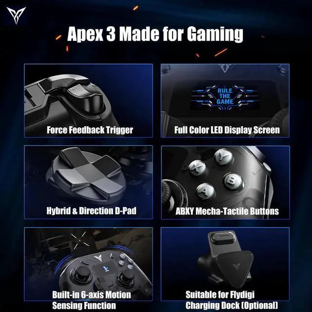 Alt view image 3 of 7 - Apex 3 Elite Gaming Controller, Innovative Force Feedback Trigger, Full-Color LED Display Screen, Hybrid 8 Direction D-Pad, Multi-Platform Controller for PC, Android, IOS, TV Box Ect. Gray