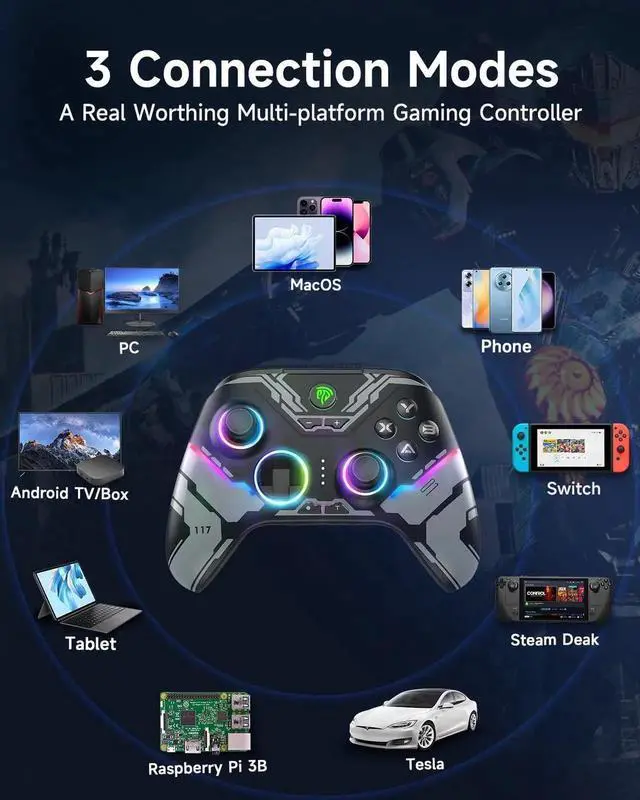 Alt view image 4 of 7 - X15 PC Controller - Enhanced Wireless Bluetooth Controller with Hall Joysticks/Hall Triggers/RGB Lighting - No Stick Drift, No Dead Zone - Work for Windows PC, Android, Steam and Switch
