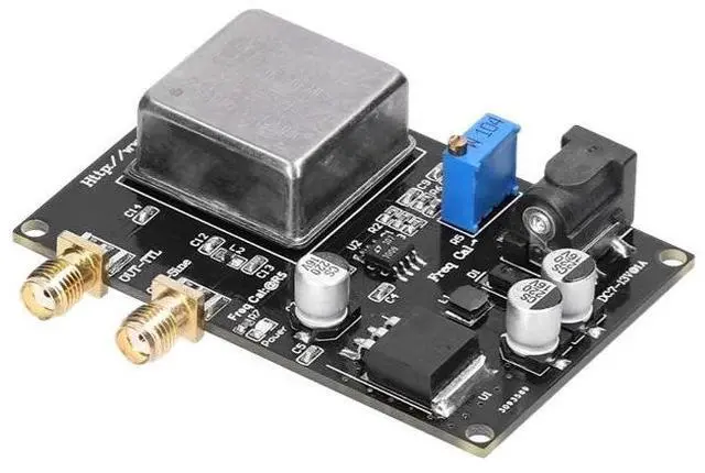 Main image of 10 MHz OCXO ultra-stable low phase-noise precise clock reference source. Reference source can be adjusted to generate sinusoidal waveforms.