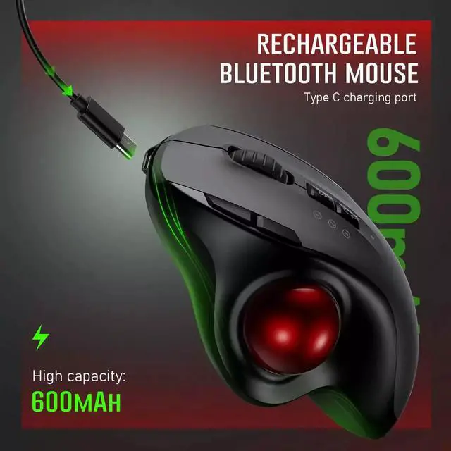 Alt view image 3 of 5 - Trackball Wireless Mouse Rechargeable Bluetooth 2.4G USB Mou
