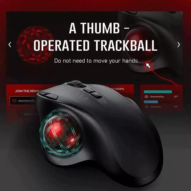 Alt view image 5 of 5 - Trackball Wireless Mouse Rechargeable Bluetooth 2.4G USB Mou