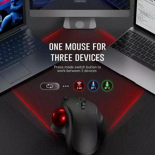 Alt view image 4 of 5 - Trackball Wireless Mouse Rechargeable Bluetooth 2.4G USB Mou