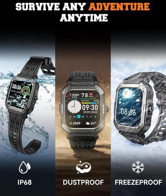 Alt view image 3 of 7 - IHDAPP Military Smart Watches for Men (Answer/Make Calls), 1.91'' Fitness Smart Watch for Android & iPhone, IP68 Waterproof Fitness Tracker with Step Counter/Sleep Monitor/110+ Sport Modes, Smartwatch