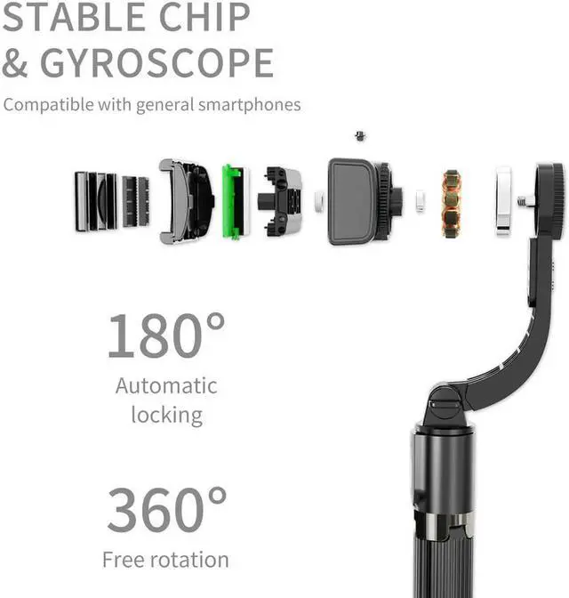 Alt view image 6 of 7 - Foldable Handheld Phone Gimbal Stabilizer with Extendable Bluetooth Selfie Stick and Tripod, Eliminate Shake to Keep Video Smooth, for Smartphones Vlog Youtuber Live Video TikTok (Black)