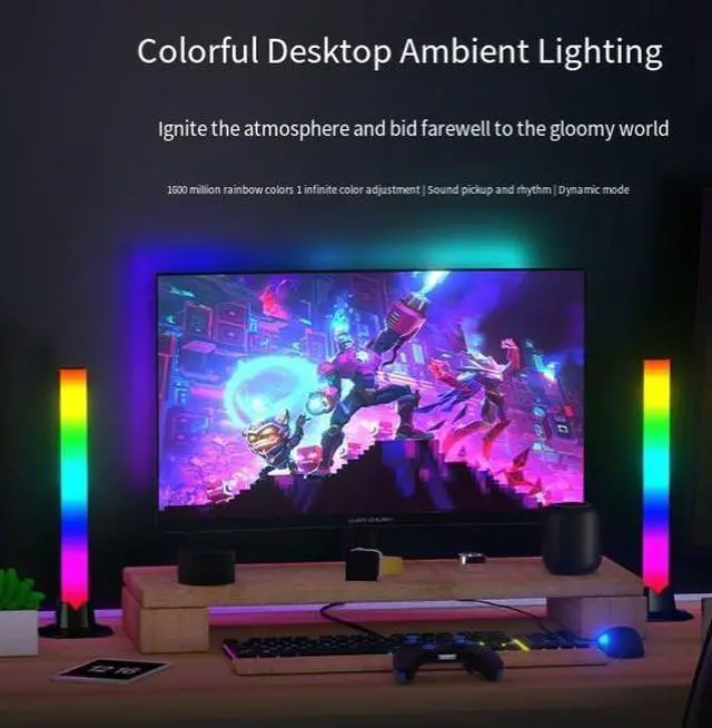 Alt view image 4 of 4 - E-sports audio pickup atmosphere lights, dual sets, music rhythm pickup lights, Bluetooth APP, desktop atmosphere lights