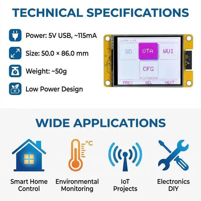 Alt view image 4 of 12 - Syllorex ESP32 Dev Board 2432S028R 2.8 Inch TFT Touch Screen ST7789, ESP32 WROOM Dual-Core 240MHz, WiFi Bluetooth, Compatible with Marauder, for DIY IoT Smart Projects