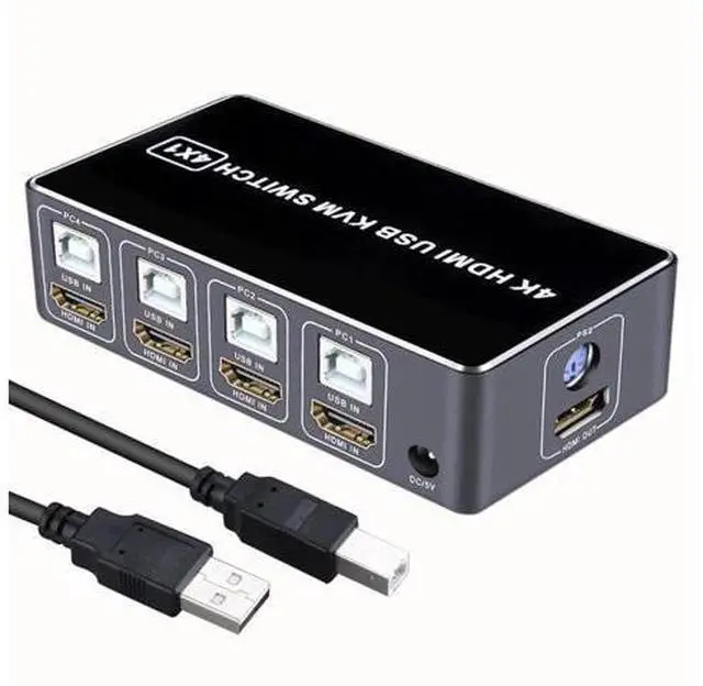 Alt view image 4 of 7 - 4 Port KVM Switch 4K USB KVM Switcher 4 in 1 Out Hot USB for Mouse Keyboard for win7 win10 for MAC