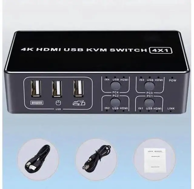Alt view image 7 of 7 - 4 Port KVM Switch 4K USB KVM Switcher 4 in 1 Out Hot USB for Mouse Keyboard for win7 win10 for MAC