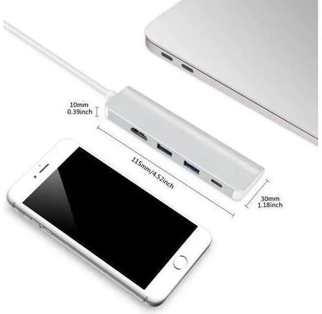 Alt view image 4 of 5 - USB-C Typc C Hub Adapter with 4K Typc-C PD USB 3.0 HUB for Macbook Air / Pro 2018 Galaxy S10 Mate 20
