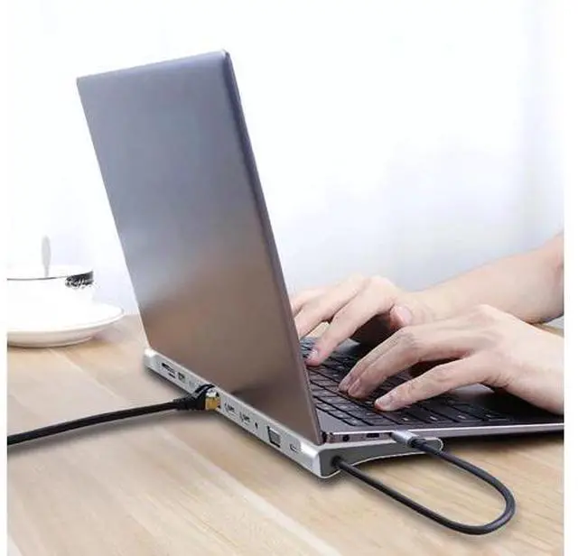 Alt view image 4 of 5 - 12 in 1 Type-c to Dual /VGA/USB 3.0 Hub/PD/RJ/Micro-SD/TF Card Dock Adapter High Resolution Multifunctional Cable Hub