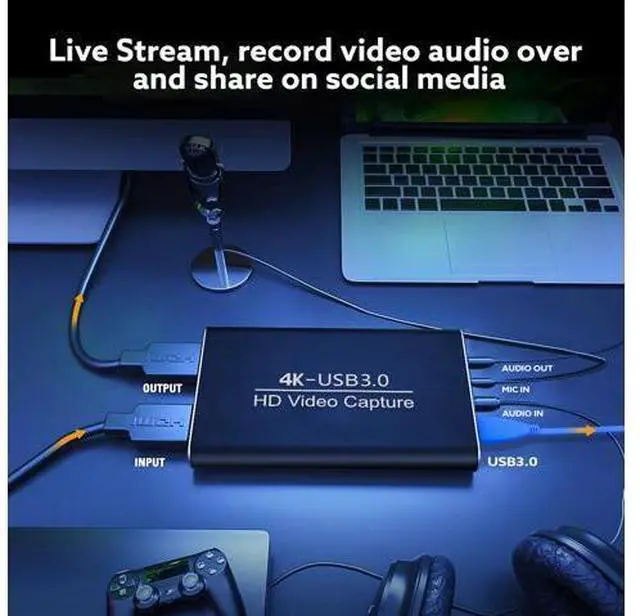 Alt view image 3 of 5 - USB 3.0 Game Capture Card 4K Audio Video Capture Card Loop-Out 1080P 60FPS Live Stream Capture for PS4 Switch Xbox
