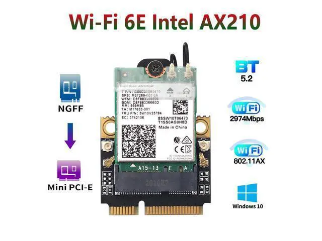 Alt view image 2 of 7 - Mini PCI-E Wifi 6E Adapter Intel AX210 Bluetooth 5.2 Wifi 6 Card 2.4G 5Ghz 6Ghz Wireless 3000Mbps AX210NGW 802.11ax/ac 160Mhz