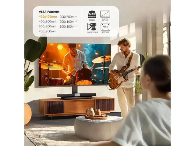 Alt view image 2 of 7 - Universal TV Stand - Table Top TV Stand for 27-60 inch LCD LED TVs - 6 Level Height Adjustable TV Base Stand with Tempered Glass Base & Wire Management, VESA 400x400mm
