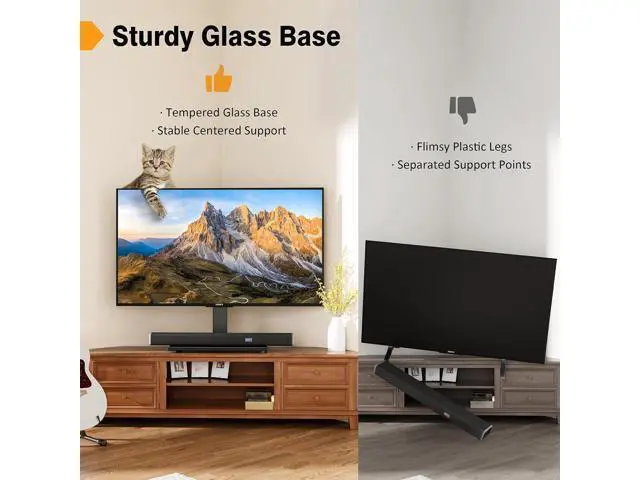 Alt view image 4 of 7 - Universal TV Stand - Table Top TV Stand for 27-60 inch LCD LED TVs - 6 Level Height Adjustable TV Base Stand with Tempered Glass Base & Wire Management, VESA 400x400mm