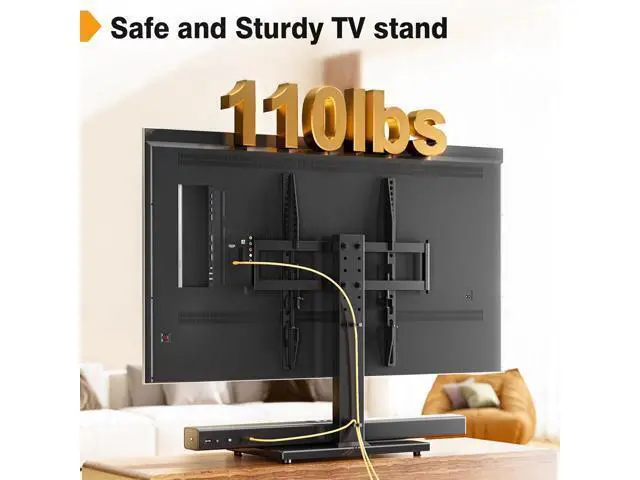 Alt view image 6 of 7 - Universal TV Stand - Table Top TV Stand for 27-60 inch LCD LED TVs - 6 Level Height Adjustable TV Base Stand with Tempered Glass Base & Wire Management, VESA 400x400mm
