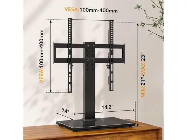 Alt view image 7 of 7 - Universal TV Stand - Table Top TV Stand for 27-60 inch LCD LED TVs - 6 Level Height Adjustable TV Base Stand with Tempered Glass Base & Wire Management, VESA 400x400mm
