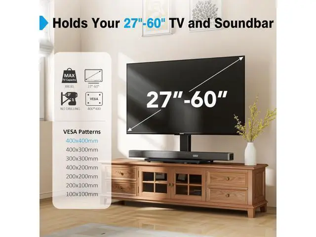 Alt view image 2 of 7 - Universal TV Stand - Table Top TV Stand for 27-60 inch LCD LED TVs - 9 Level Height Adjustable TV Base Stand with Tempered Glass Base & Wire Management, VESA 400x400mm