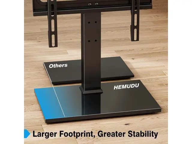 Alt view image 5 of 7 - Universal TV Stand - Table Top TV Stand for 27-60 inch LCD LED TVs - 9 Level Height Adjustable TV Base Stand with Tempered Glass Base & Wire Management, VESA 400x400mm