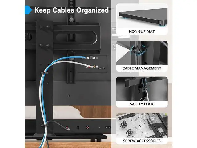 Alt view image 6 of 7 - Universal TV Stand - Table Top TV Stand for 27-60 inch LCD LED TVs - 9 Level Height Adjustable TV Base Stand with Tempered Glass Base & Wire Management, VESA 400x400mm