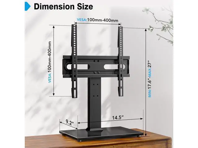 Alt view image 7 of 7 - Universal TV Stand - Table Top TV Stand for 27-60 inch LCD LED TVs - 9 Level Height Adjustable TV Base Stand with Tempered Glass Base & Wire Management, VESA 400x400mm