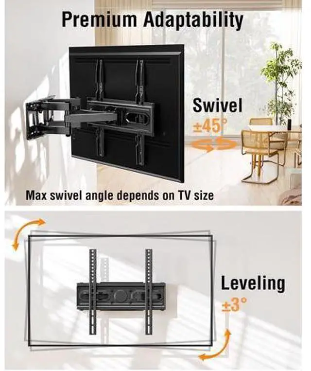 Alt view image 3 of 7 - EconoMe TV Wall Mount for Most 26-70 inch tvs, Full Motion TV Mount Swivel and Tilt, Wall Mount Bracket Max VESA 400x400mm, Holds up to 99 lbs, Fits 8 12 16" Wood Studs.