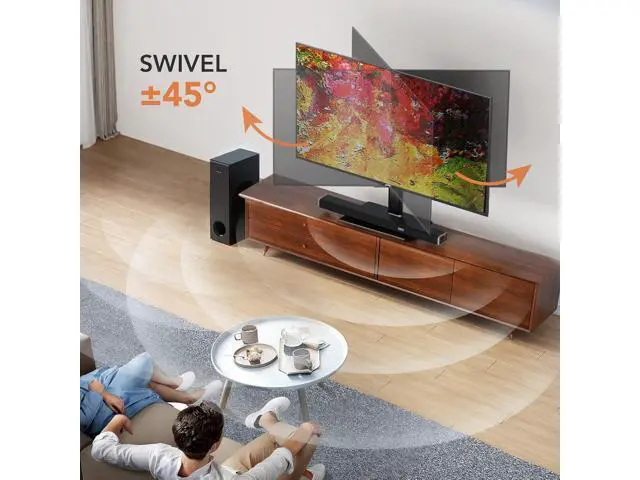 Alt view image 3 of 7 - Universal Swivel TV /Table Top TV Stand for 19 to 43 inch TVs with 90 Degree Swivel, 4 Level Height Adjustable, Heavy Duty Tempered Glass Base, Holds up to 99LBS HT02B-001