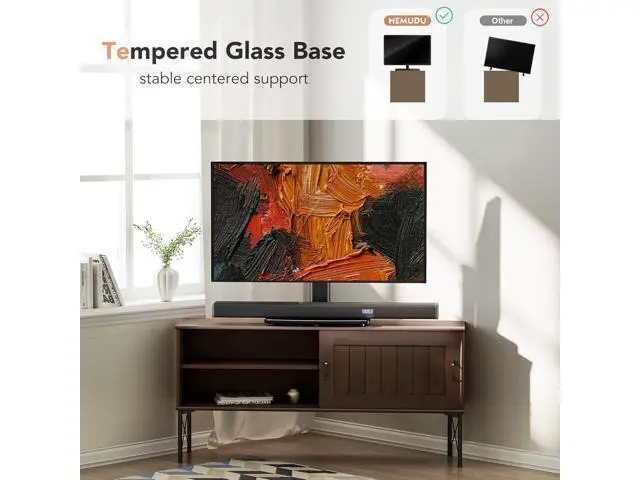 Alt view image 5 of 7 - Universal Swivel TV /Table Top TV Stand for 19 to 43 inch TVs with 90 Degree Swivel, 4 Level Height Adjustable, Heavy Duty Tempered Glass Base, Holds up to 99LBS HT02B-001
