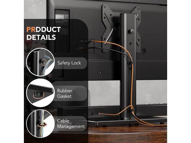 Alt view image 6 of 7 - Universal Swivel TV /Table Top TV Stand for 19 to 43 inch TVs with 90 Degree Swivel, 4 Level Height Adjustable, Heavy Duty Tempered Glass Base, Holds up to 99LBS HT02B-001