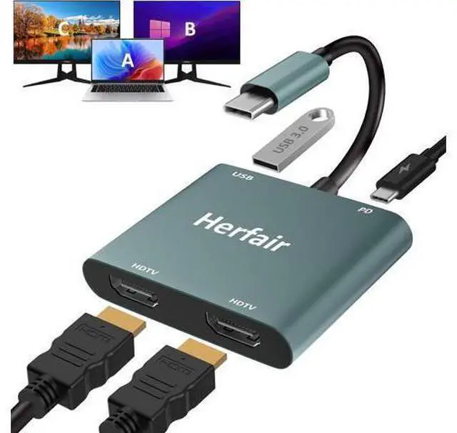 Main image of HDMI Splitter for Dual Monitors Extended Display 1 in 2 Out 4K USB C to 2 HDMI Adapter Extender for MacBook Laptop Support All Mode for Windows & Mirror Mode for MacOS