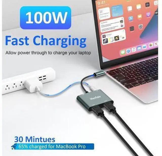 Alt view image 4 of 7 - HDMI Splitter for Dual Monitors Extended Display 1 in 2 Out 4K USB C to 2 HDMI Adapter Extender for MacBook Laptop Support All Mode for Windows & Mirror Mode for MacOS