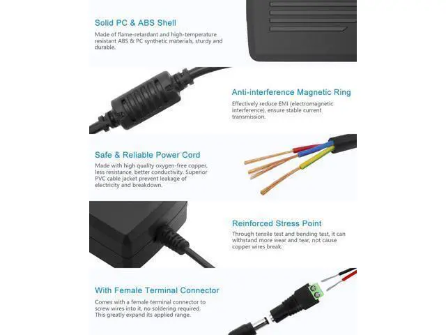 Alt view image 5 of 7 - DC 12V 5A Power Supply Adapter Converter Transformer 60W AC 100-240V Input with 5.5x2.5mm DC Output Jack for 5050 3528 LED Strip Module Light