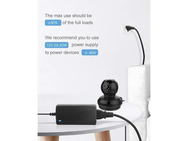 Alt view image 7 of 7 - DC 12V 5A Power Supply Adapter Converter Transformer 60W AC 100-240V Input with 5.5x2.5mm DC Output Jack for 5050 3528 LED Strip Module Light