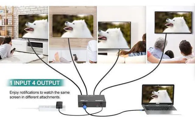 Alt view image 5 of 7 - MT-ViKI HDMI Splitter 1 in 4 Out 1x4 Power HDMI Splitter 4 Ports w/AC Adapter 4Kx2K@30Hz 3D Full HD Distributor for PS4 Fire Stick HDTV