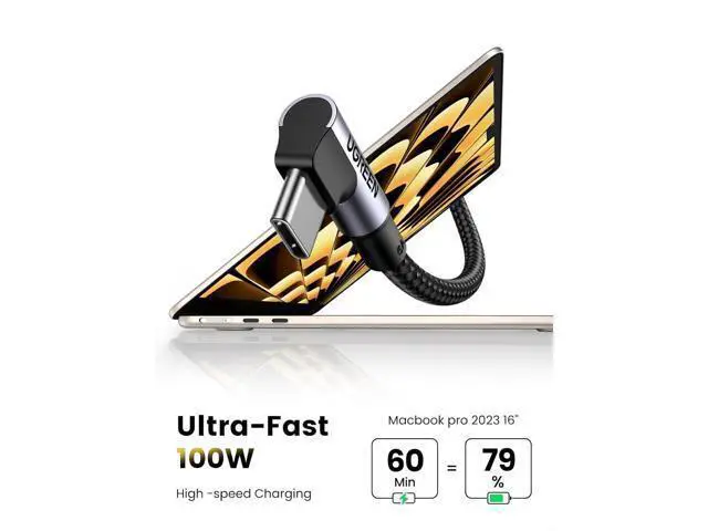 Alt view image 2 of 7 - Right Angle USB C to USB C Cable 100W Type C 90 Degree Fast Charging Cable Compatible with iPhone 17/17 Air/17 Pro/16 MacBook Pro 2022 iPad Pro 2022 XPS Galaxy S25/S24 10FT
