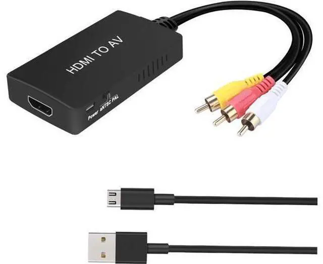 Main image of HDMI to RCA Converter HDMI to AV 3RCA CVBs Composite Video Audio Converter Adapter Supports PAL/NTSC for TV Stick Android TV Box DVD ect Black