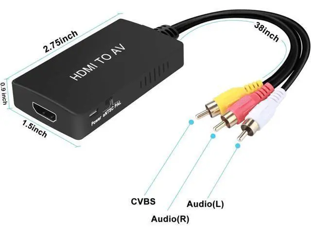 Alt view image 6 of 7 - HDMI to RCA Converter HDMI to AV 3RCA CVBs Composite Video Audio Converter Adapter Supports PAL/NTSC for TV Stick Android TV Box DVD ect Black