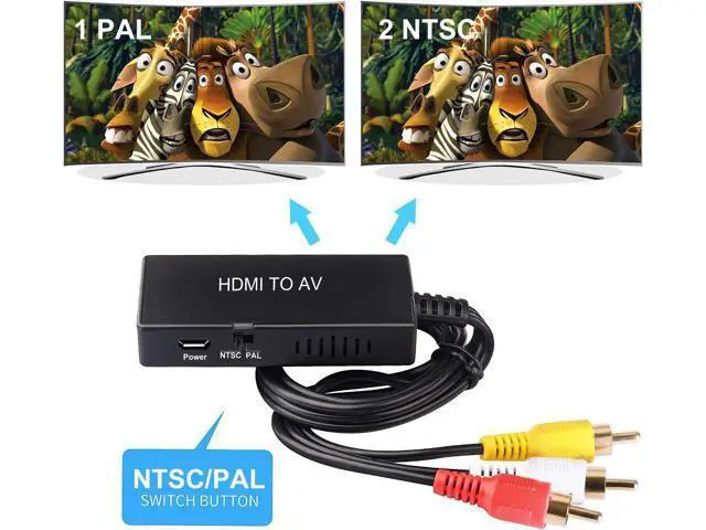 Alt view image 4 of 7 - HDMI to RCA Converter HDMI to AV 3RCA CVBs Composite Video Audio Converter Adapter Supports PAL/NTSC for TV Stick Android TV Box DVD ect Black