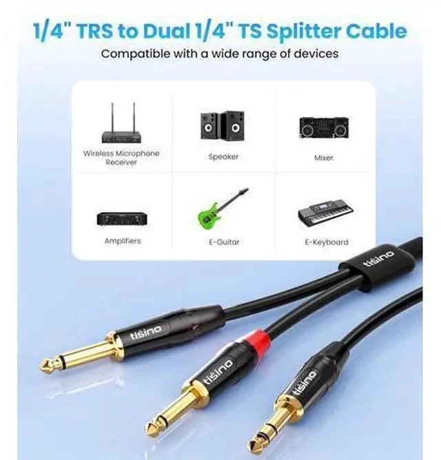 Alt view image 5 of 7 - tisino 1/4 inch TRS Stereo to Dual 1/4 inch TS Mono Insert Cable Y-Splitter Stereo Breakout Cable Patch Cord - 3.3 feet