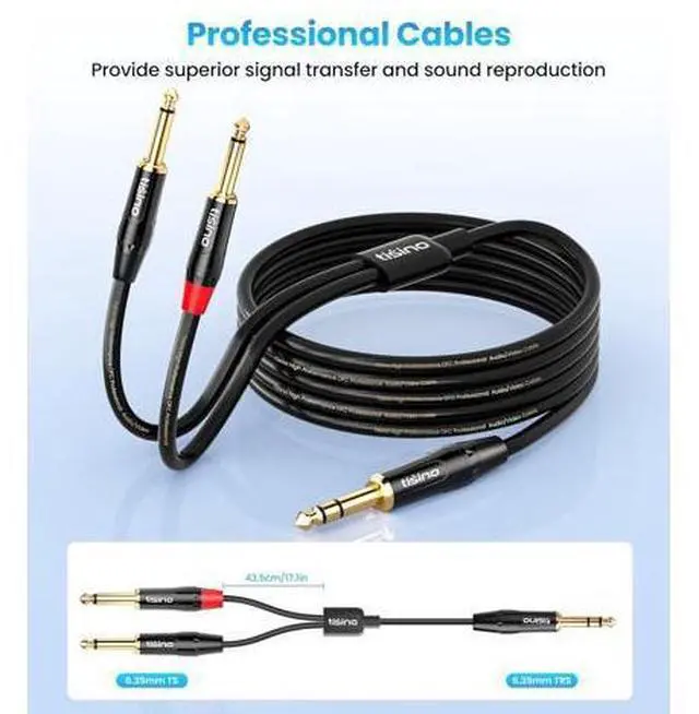 Alt view image 4 of 7 - tisino 1/4 inch TRS Stereo to Dual 1/4 inch TS Mono Insert Cable Y-Splitter Stereo Breakout Cable Patch Cord - 3.3 feet