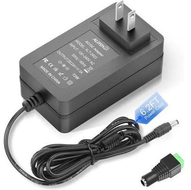 Main image of 24V 3A Power Supply 72W AC Adapter Power Cord 100-240V 50-60Hz to DC 24 Volt 3 Amp Transformer 2A 1A Converter 5.5x2.5/2.1mm DC Barrel for LED Strip Module Light CCTV Camera System 6.2FT