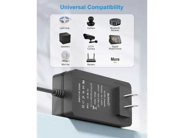 Alt view image 6 of 7 - 24V 3A Power Supply 72W AC Adapter Power Cord 100-240V 50-60Hz to DC 24 Volt 3 Amp Transformer 2A 1A Converter 5.5x2.5/2.1mm DC Barrel for LED Strip Module Light CCTV Camera System 6.2FT