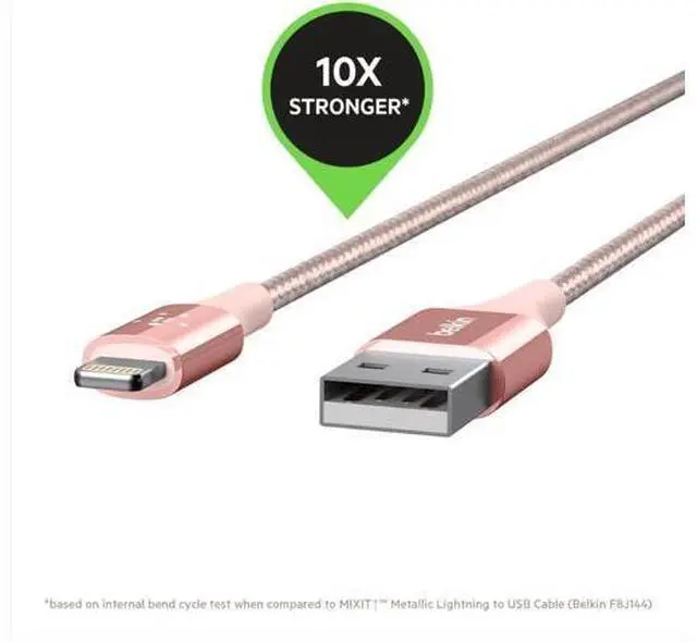 Alt view image 6 of 7 - MIXIT DuraTek Lightning to USB Cable - MFi-Certified iPhone Charging Cable for iPhone 11 11 Pro 11 Pro Max XS XS Max XR X 8/8 Plus and more (4ft/1.2m) Rose Gold