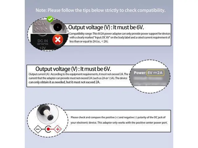 Alt view image 5 of 6 - 6V Power Supply AC Adapter DC 6Volt Power Adapter Charger DC in 6V Power Cord with 8 Interchangeable Plug for 100mA 300mA 400mA 500mA 600mA 700mA 800mA 900mA 1000mA 1500mA 2000mA Equipment